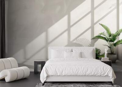 White grey interior with geometric sunlight and shadows. Empty wall mockup. --ar 3:2 --v 6 Job ID: 43bf9e00-d32d-4ece-abb1-d7f2e52b6224 Wall mural