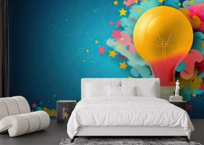 background with yellow-red light bulb and copy space Wall mural