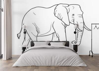 Elephant pencil drawing coloring book. Vector illustration Wall mural