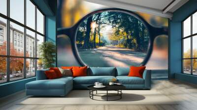 Scenic forest pathway seen through glasses, clarity and perspective concept Wall mural