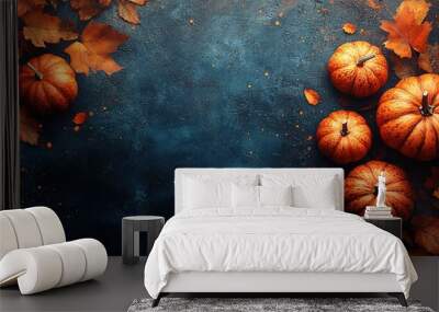 Autumn watercolor illustration with pumpkins and flowers leaves isolated on white background. Perfect for design decorative greeting cards, or posters in the autumn festival. A Thanksgiving card Wall mural