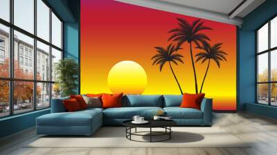 Tropical sunset vector illustration Wall mural