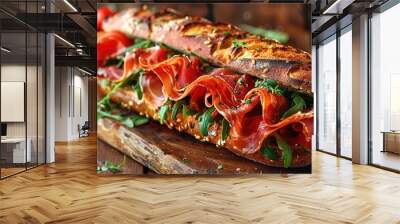 Homemade Italian Sub Sandwich with prosciutto or jamon, Tomato, and Lettuce Wall mural