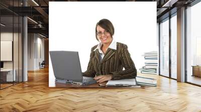 Young woman working on white isolated background Wall mural