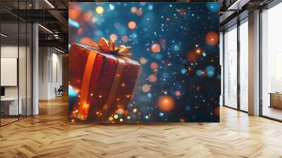 Magical holiday gift boxes with sparkling bokeh background. Festive Christmas presents, dreamy atmosphere for seasonal designs Wall mural