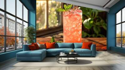 Pink grapefruit and rosemary gin cocktail served in prepared gin cocktail glass Wall mural