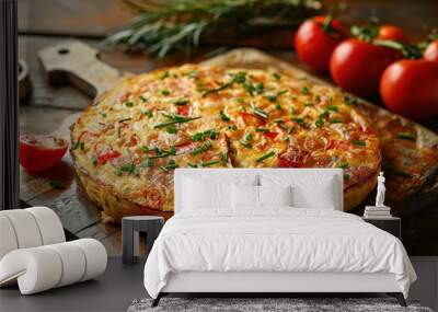 Spanish omelette with potatoes and onion, typical Spanish cuisine. Tortilla espanola. Wall mural