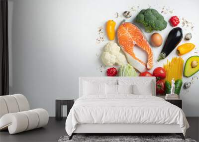 Supermarket. Paper bag full of healthy food. Wall mural