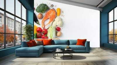 Supermarket. Paper bag full of healthy food. Wall mural