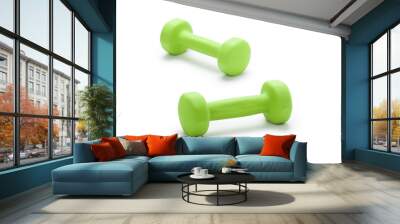 small green dumbbells,  isolated in white background Wall mural