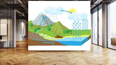 vector schematic representation of the water cycle in nature Wall mural