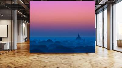 Panoramic shot of colorful morning twilight in Bagan, Myanmar Wall mural