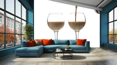 Pour chocolate thick liquor in two round glasses Wall mural