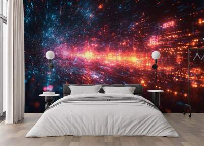 abstract digital space with glowing blue and red lines - 3d rendering. Wall mural