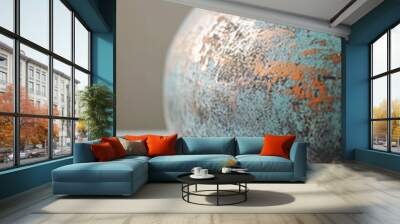 rustic copper and teal metal pot on white background Wall mural