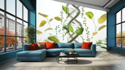 Biology laboratory nature and science, plant and environmental study, DNA, gene therapy, and plants with biochemistry structures on white backgrounds, Generative AI  Wall mural