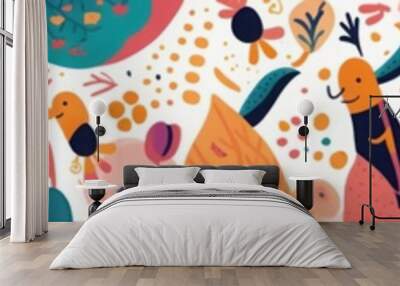 Decorative abstract collection with colorful doodles. Hand-drawn modern illustration, Generative AI  Wall mural