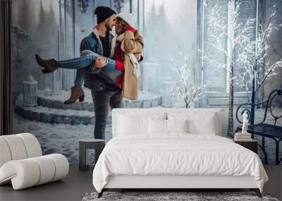 Couple outdoor in winter Wall mural