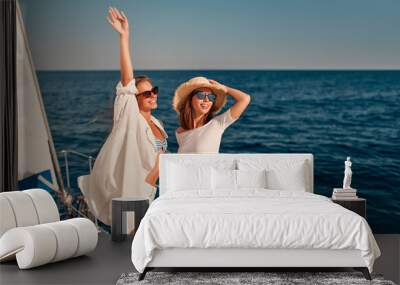 Female friends on yacht Wall mural