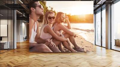 Group of friends on beach Wall mural