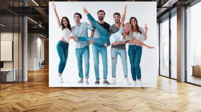 Group of young people on white background Wall mural