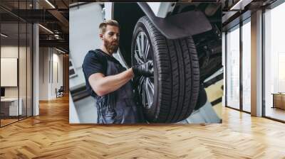 Handsome auto service mechanic Wall mural