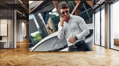 Handsome businessman near car Wall mural