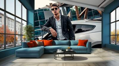 Handsome businessman near car Wall mural