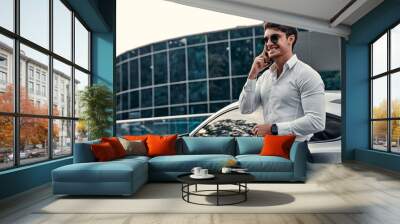 Handsome businessman near car Wall mural