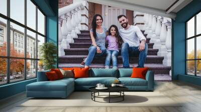 Happy family outdoors Wall mural