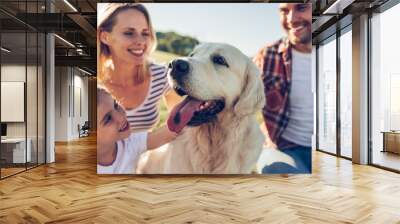 Happy family with dog Wall mural