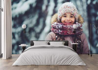 Little girl outdoor in winter Wall mural