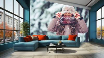 Little girl outdoor in winter Wall mural