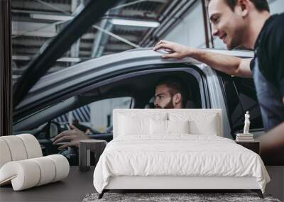 Men in auto service Wall mural