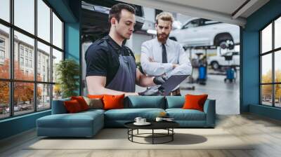 Men in auto service Wall mural