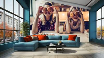 Mom with daughter on kitchen Wall mural