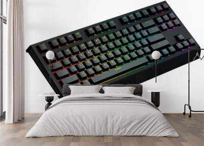 Black computer keyboard with rgb colors isolated on white background. Wall mural