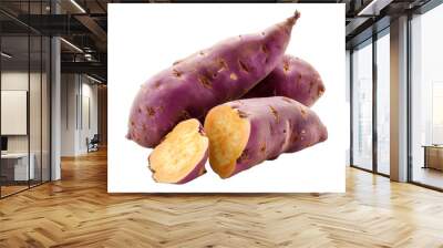 Japanese orange sweet potatoes isolated on a white background Wall mural