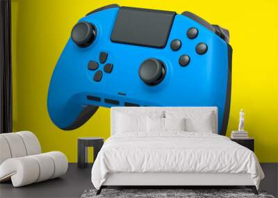 Realistic blue joystick for video game controller on yellow background Wall mural