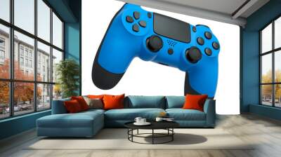 Realistic blue video game controller on white background Wall mural