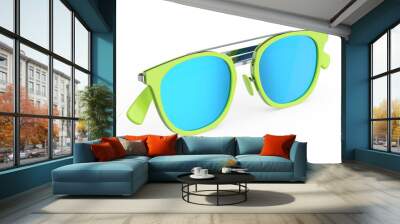 Realistic sunglasess with gradient lens and green plastic frame on white Wall mural