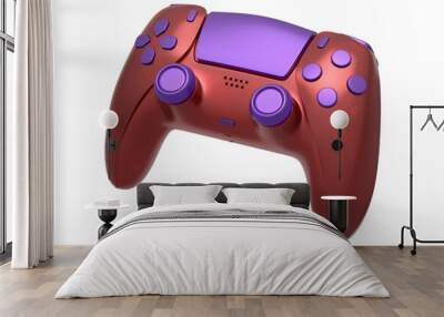 Realistic video game joystick with violet chrome texture isolated on white Wall mural