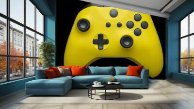 Realistic yellow joystick for video game controller on black background Wall mural