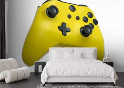 Realistic yellow video game joystick on white background Wall mural