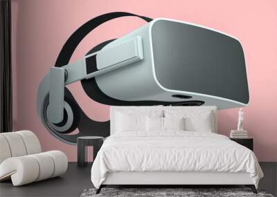 Virtual white reality glasses isolated on pink background. 3d rendering Wall mural