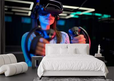 Young woman in virtual reality space Wall mural