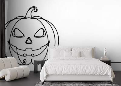 Continuous one line drawing Halloween pumpkin Jack o Lantern. Vector illustration Halloween concept line art, outline silhouette. Wall mural