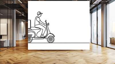 Delivery man riding a red scooter illustration. Food delivery man vector. Wall mural