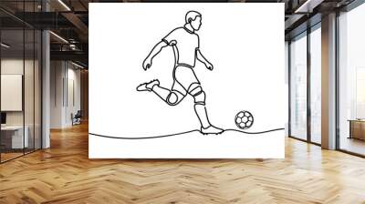 Football Continuous line drawing. Illustration shows a football player kicks the ball. Soccer. Vector illustration Wall mural