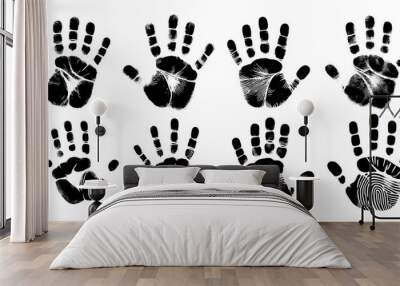 Hand palm print isolated on white background. Creative paint hands prints. Happy childhood design. bright human palm Wall mural